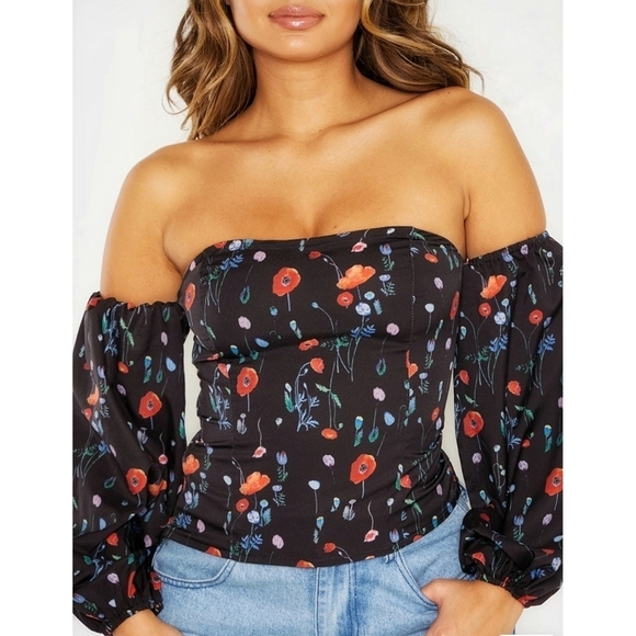 🌸NEW PrettyLittleThing | Floral bardot top - Picture 4 of 13